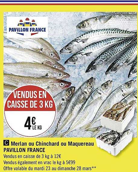 merlan ou chinchard ou maquereau pavillon france