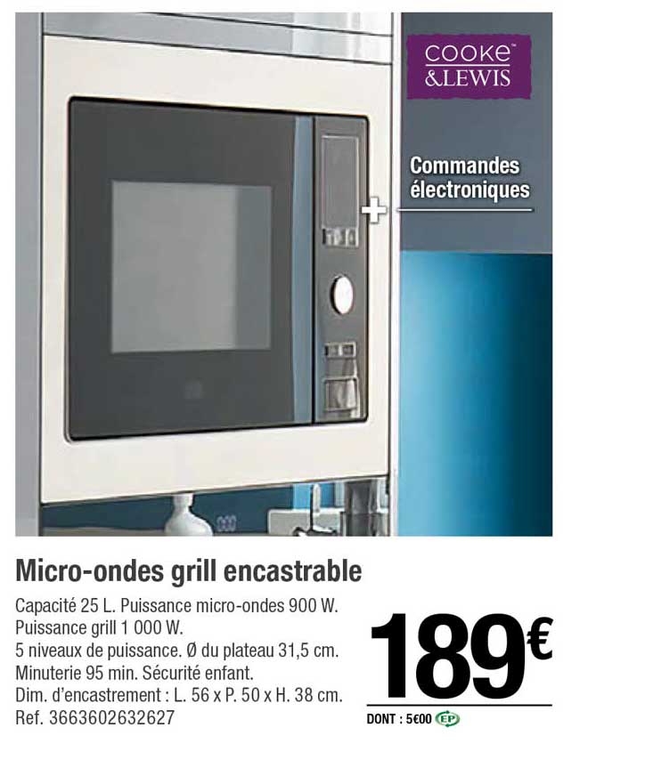Micro-ondes Grill Encastrable Cooke & Lewis