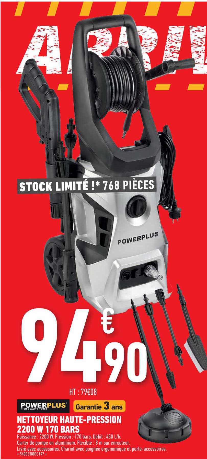 nettoyeur haute-pression 2200 w 170 bars powerplus