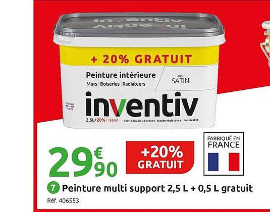 peinture multi support 2,5 l + 0,5l gratuit inventiv