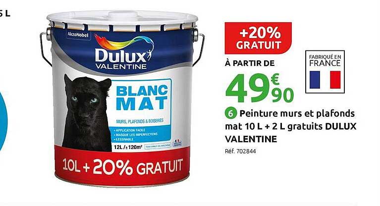 peinture murs et plafonds mat 10 l + 2 l gratuits dulux valentine