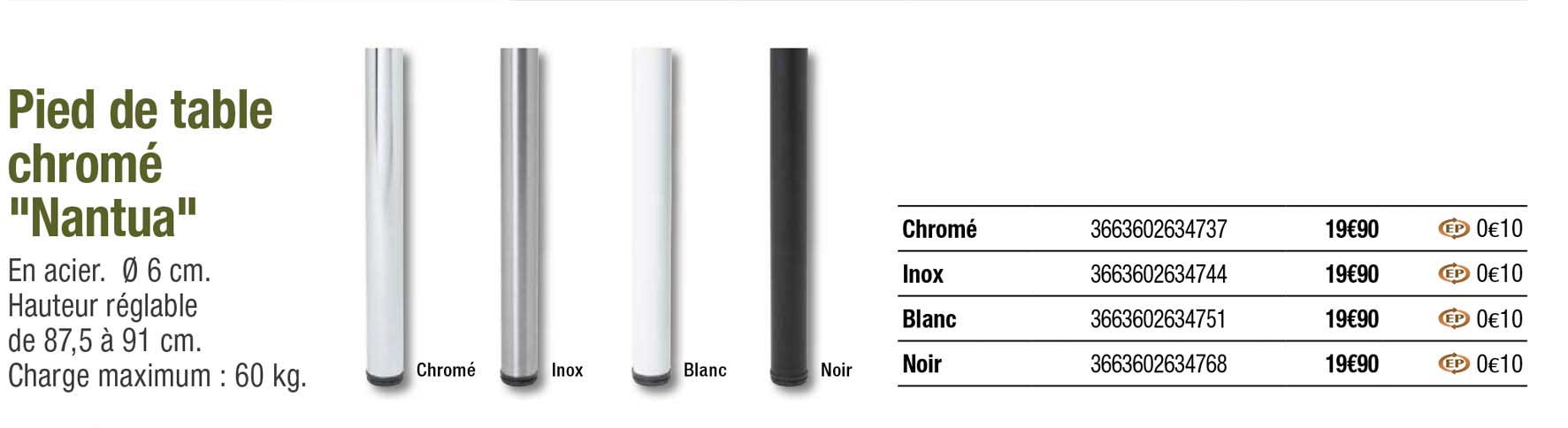 pied de table chromé "nantua"