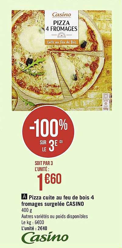Pizza Cuite Au Feu De Bois 4 Fromages Surgelée Casino