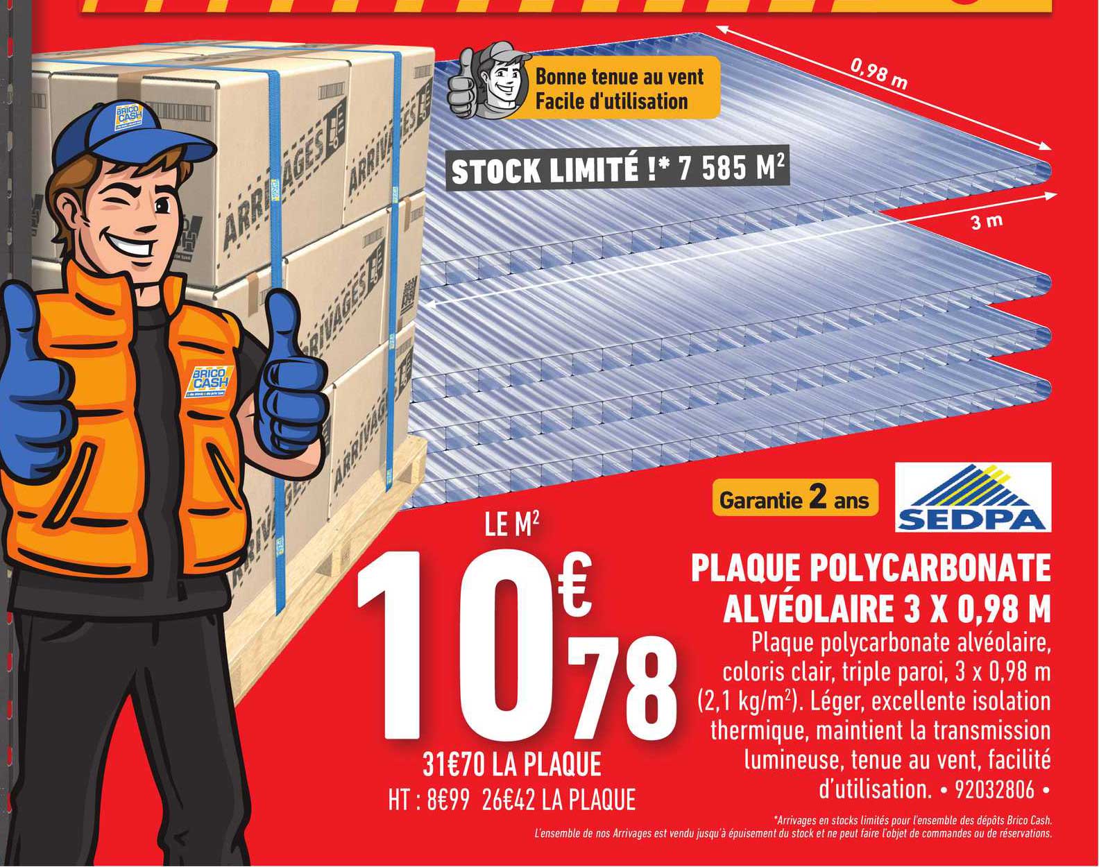 plaque polycarbonate aléolaire 3 x 0,98 m sedpa