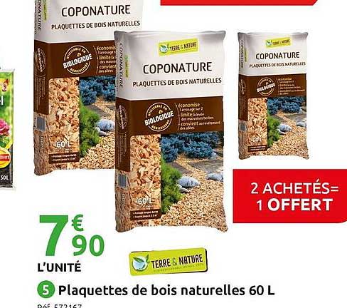 Plaquettes De Bois Naturelles 60 L Terre & Nature