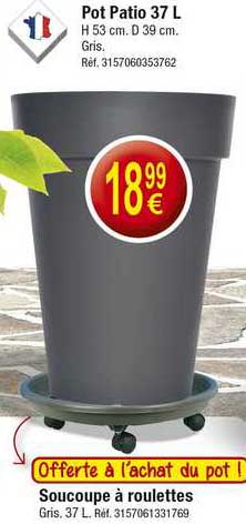 pot patio 37l , soucoupe à roulettes