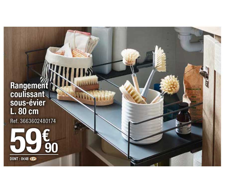 rangement coulissant sous-évier l. 80 cm