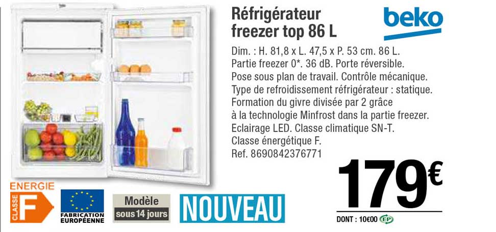 réfrigérateur freezer top 86 l beko