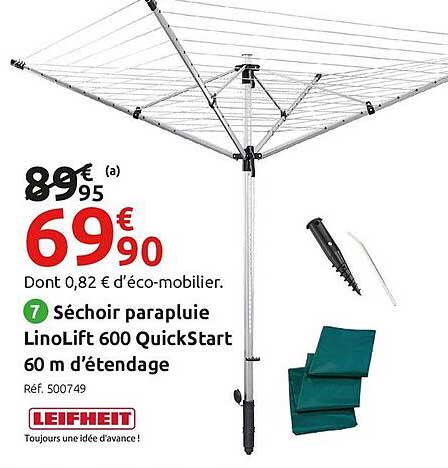 séchoir parapluie linolift 600 quickstart 60 m d'étendage leifheit