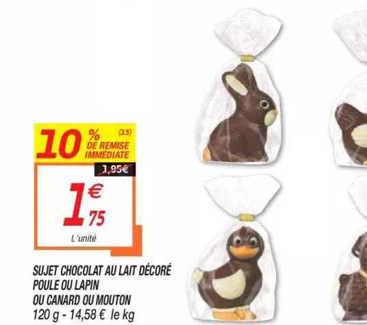 sujet chocolat au lait décoré poule ou lapin