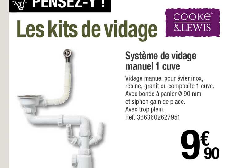 système de vidage manuel 1 cuve cooke&lewis