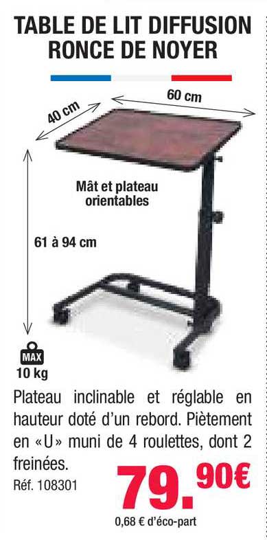 table de lit diffusion ronce de noyer
