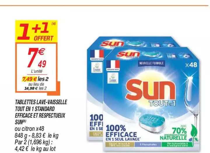 Tablettes Lave-vaisselle Tout En 1 Standard Efficace Et Respectueux Sun