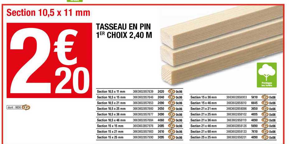 tasseau en pin 1er choix 2,40 m