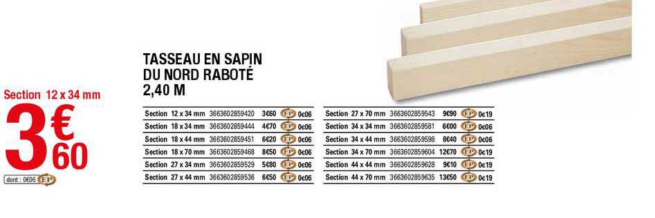 tasseau en sapin du nord raboté 2,40 m