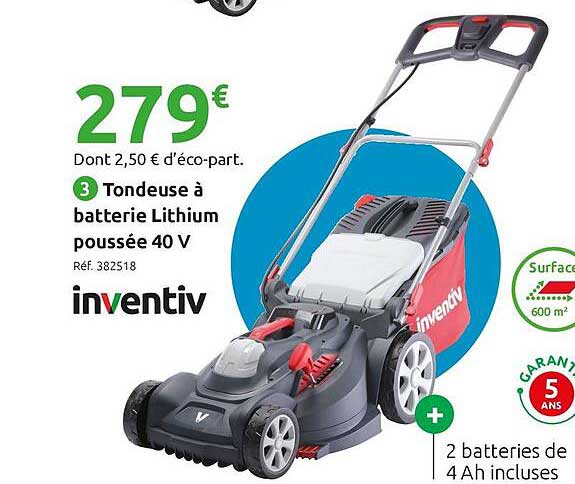 tondeuse à batterie lithium poussée 40 v inventiv