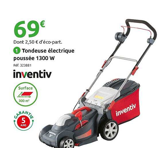 tondeuse électrique poussée 1300 w inventiv