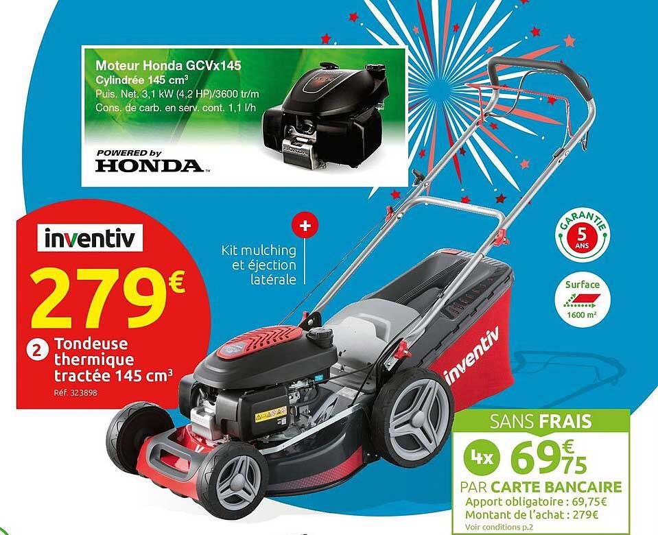 tondeuse thermique tractée 145 cm3 inventiv
