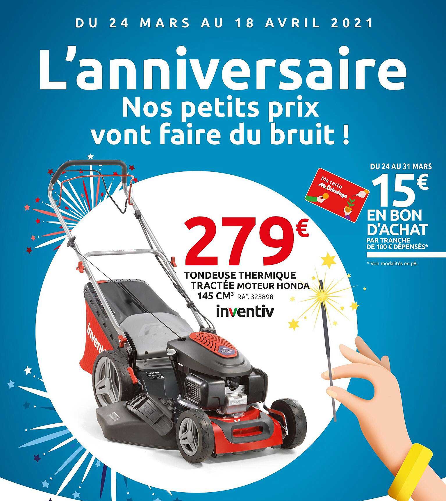 tondeuse thermique tractée moteur honda 145 cm3 inventiv