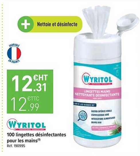 100 Lingettes Désinfectantes Pour Les Mains Wyritol