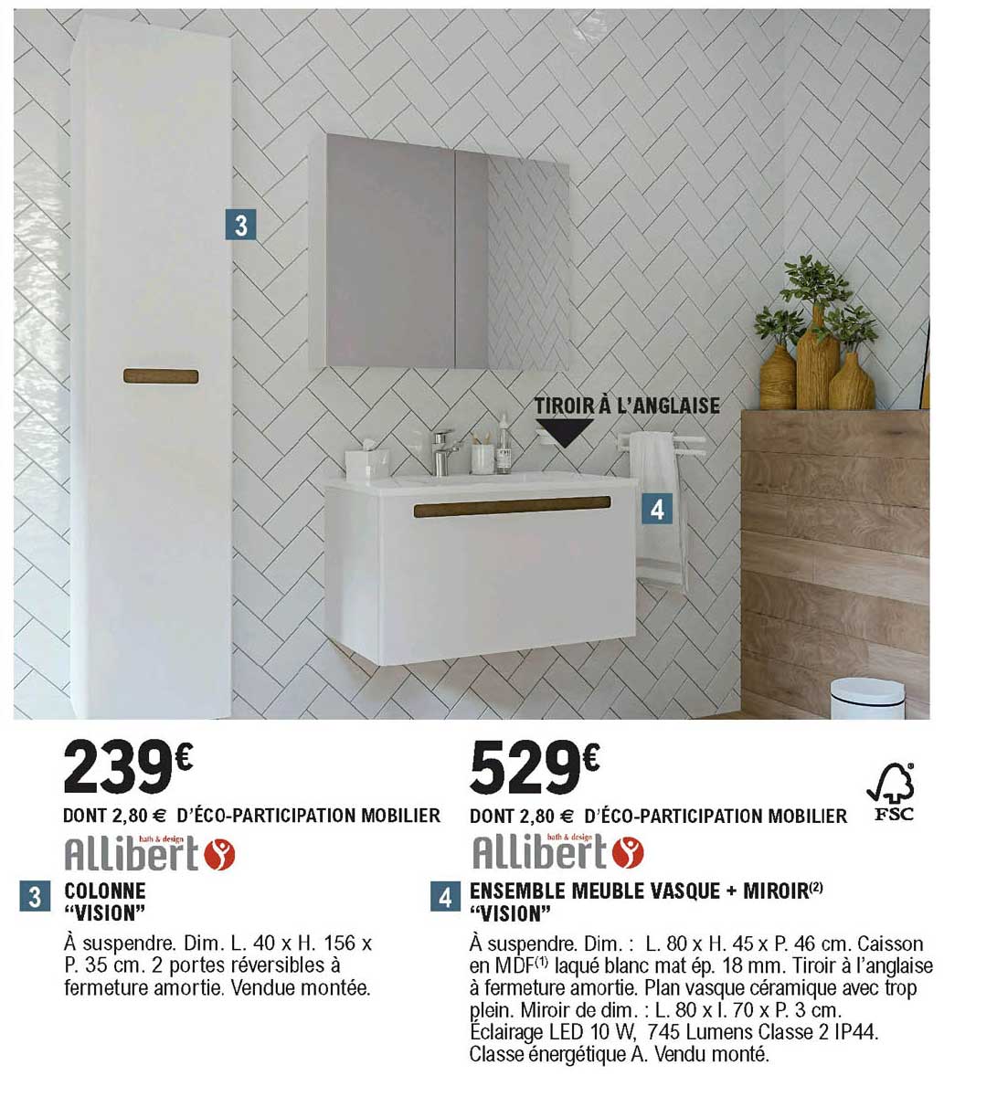 Allibert Ensemble Meuble Vasque + Miroir Ou Colonne "vision"