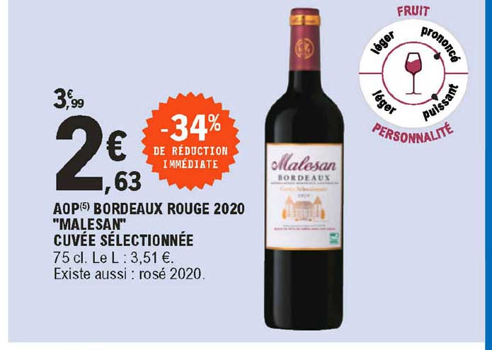 aop bordeaux rouge 2020 "malesan" cuvée sélectionnée