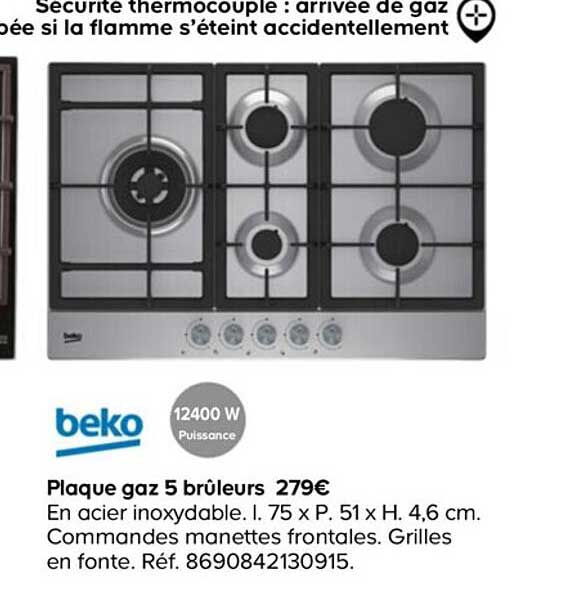 beko plaque gaz 5 brûleurs