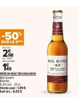 bière au malt des highlands wel sctoch blonde -50% sur le 2ème