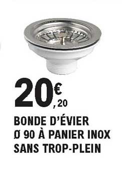 bonde d'évier Ø 90 à panier inox sans trop-plein