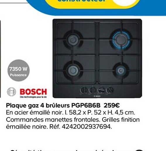 bosch plaque gaz 4 brûleurs pgp6b6b