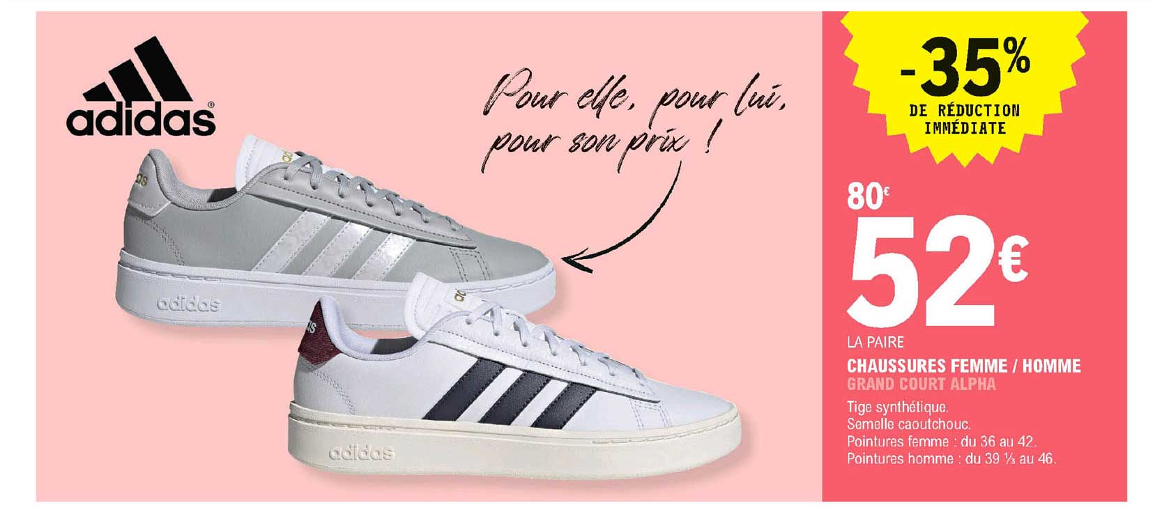 chaussures femme ou homme grand court alpha adidas