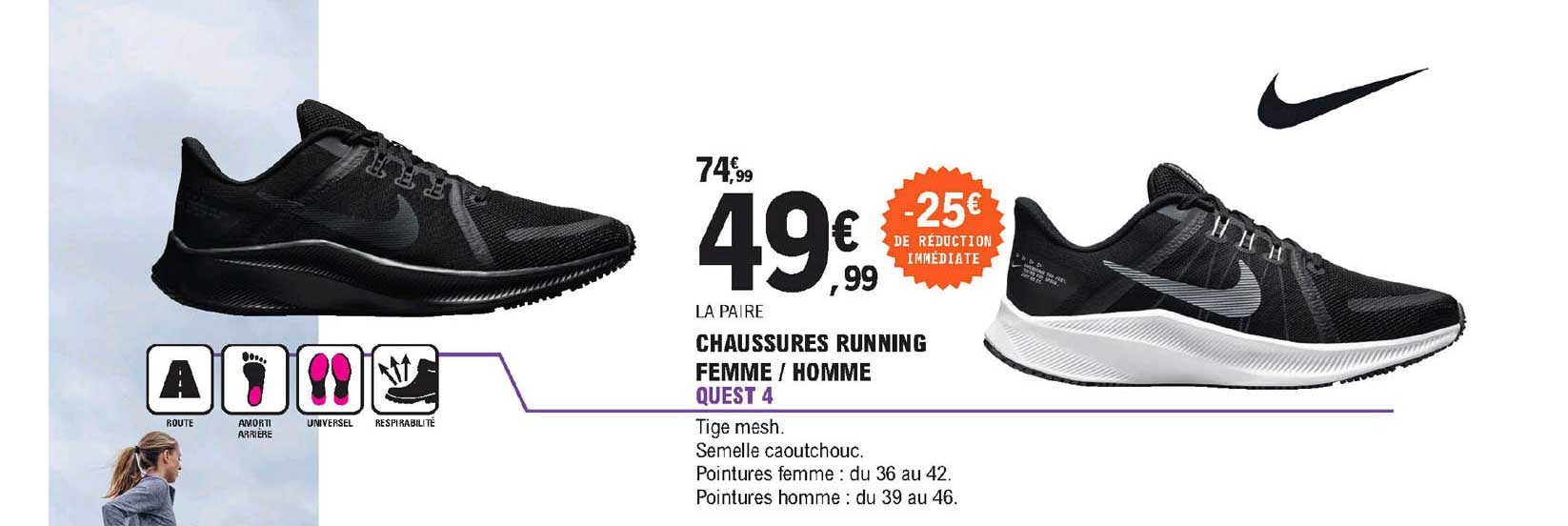 chaussures running femme ou homme quest 4 nike