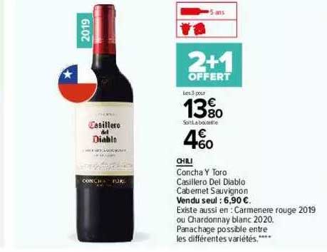 chili concha y toro casillero del diablo cabernet sauvignon 2+1 offert