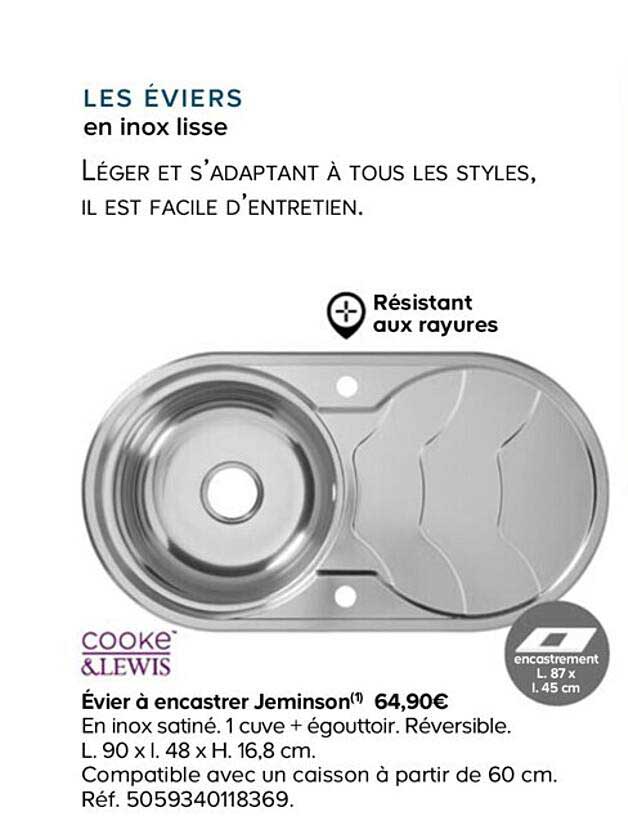 cooke&lewis évier à encastrer jeminson