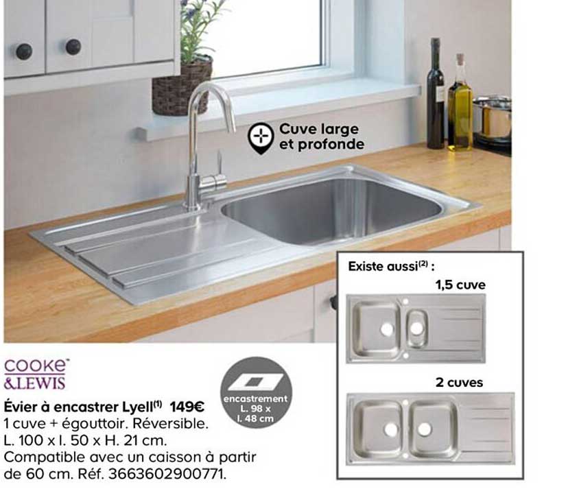 cooke&lewis évier à encastrer lyell