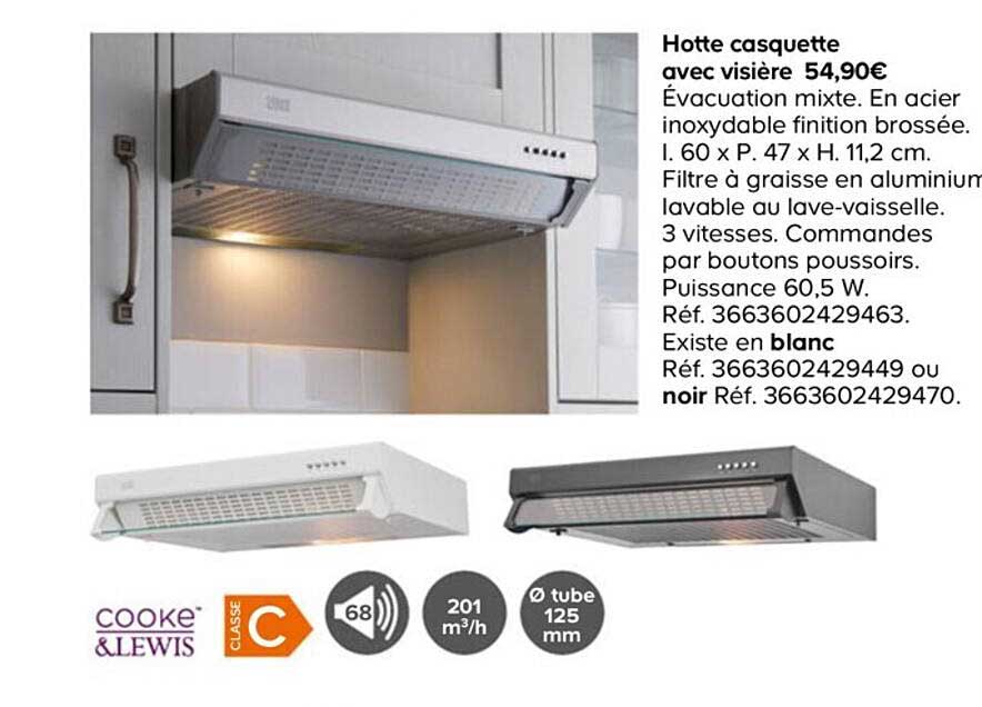 cooke&lewis hotte casquette avec visière