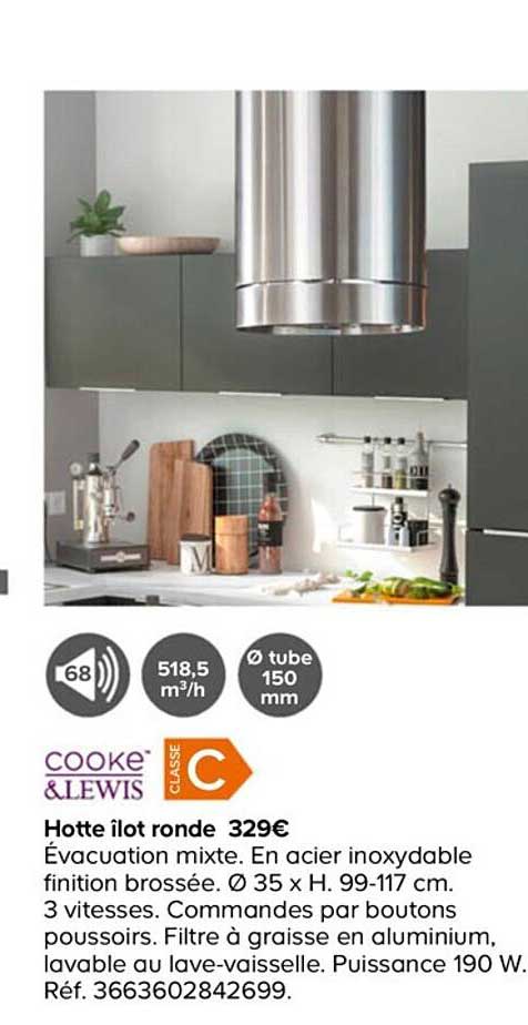 cooke&lewis hotte ilot ronde