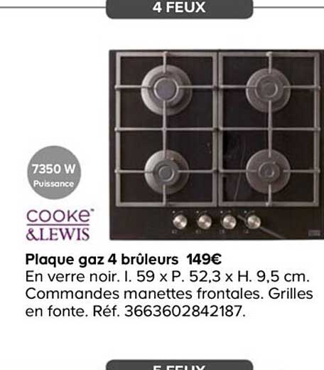 cooke&lewis plaque gaz 4 brûleurs