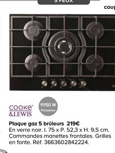 cooke&lewis plaque gaz 5 brûleurs
