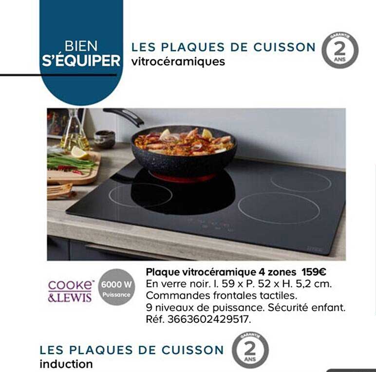 cooke&lewis plaque vitrocéramique 4 zones