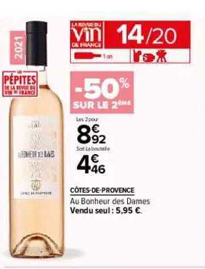 côtes-de-provence au bonheur des dames -50% sur le 2ème