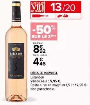 côtes-de-provence estandon -50% sur le 2ème