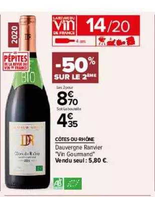 côtes-du-rhône dauvergne ranvier "vin gourmand" -50% sur le 2ème