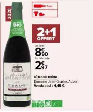 côtes-du-rhône domaine jean-charles aubert 2+1 offert