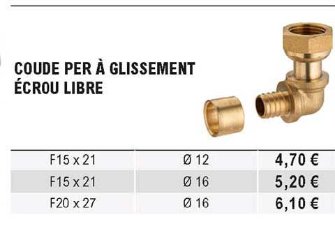 coude per à glissement écrou libre