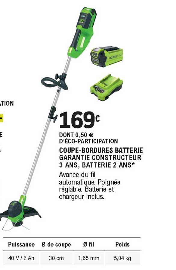 coupe-bordure batterie garantie constructeur 3 ans batterie 2 ans