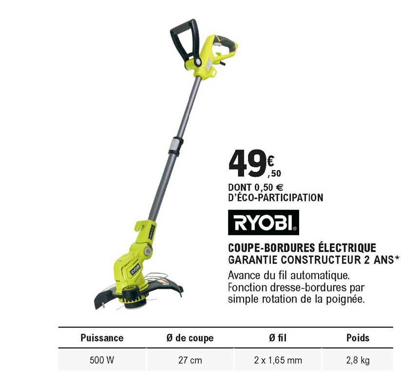 coupe-bordure électrique garantie constructeur 2 ans ryobi