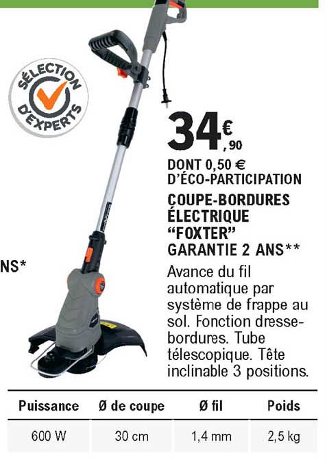 coupe-bordures électrique "foxter" garantie 2 ans
