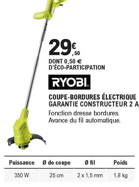 coupe-bordures électrique garantie constructeur 2 a ryobi
