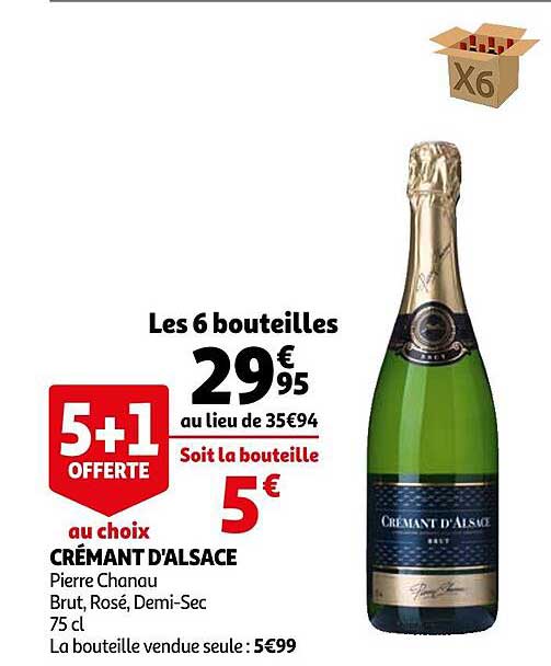 crémant d'alsace pierre chanau 5+1 offerte au choix